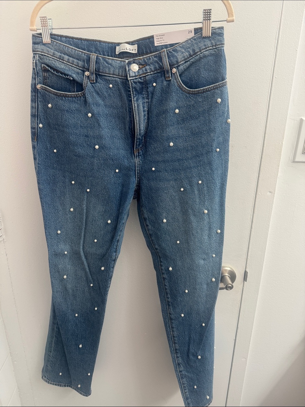 LOFT Blue Pearl-Embellished Jeans